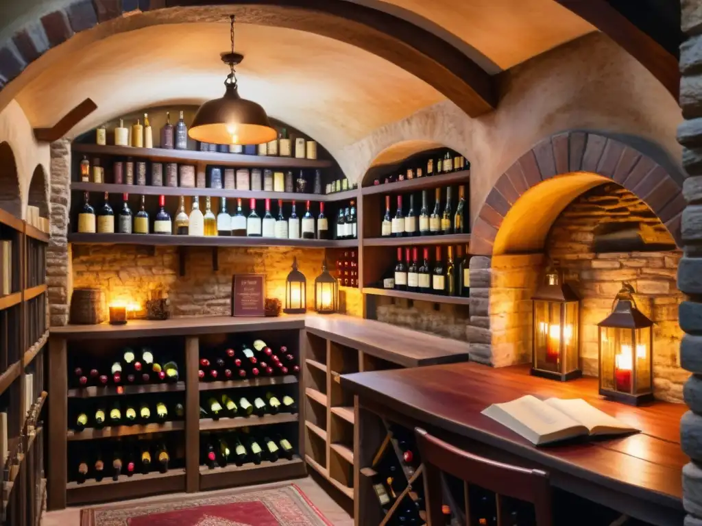 Tranquilidad en la bodega de vinos Acogedora bodega de vino con poesía, una mezcla perfecta de tranquilidad, elegancia y romance en una pintura detallada al agua