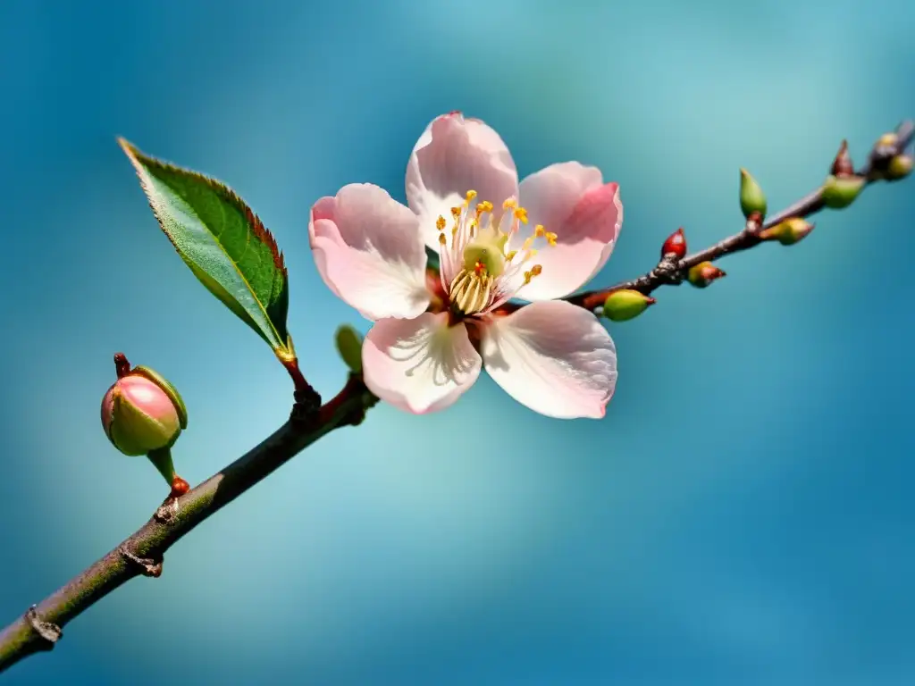 Acuarela de una rama delicada de cerezo en flor, reflejando la belleza y brevedad del momento, en sintonía con los micropoemas como forma poética