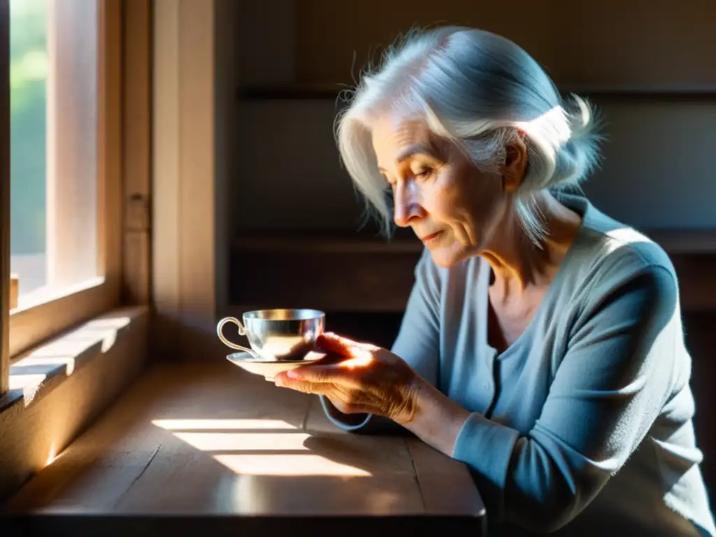 Una anciana disfruta de una taza de té a la luz del sol, transmitiendo una poesía cotidiana extraordinaria épocas culturas