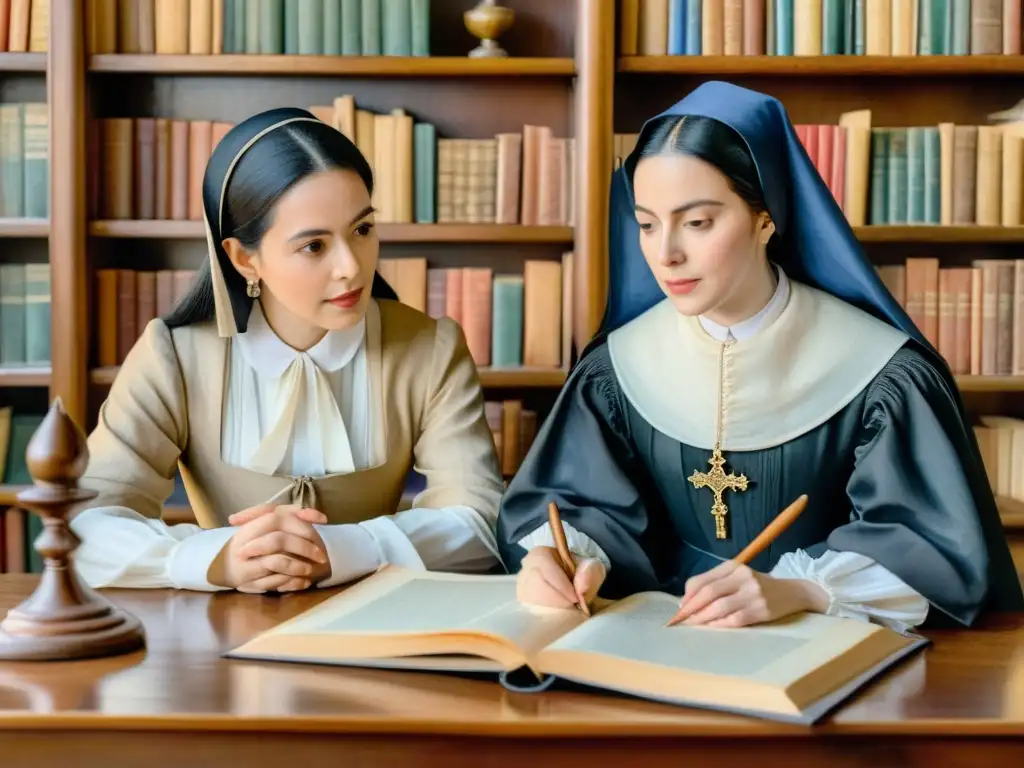 Un apasionado diálogo entre Sor Juana Inés de la Cruz y William Shakespeare Sor Juana y Shakespeare dialogan en una animada escena de estudio, iluminados por velas