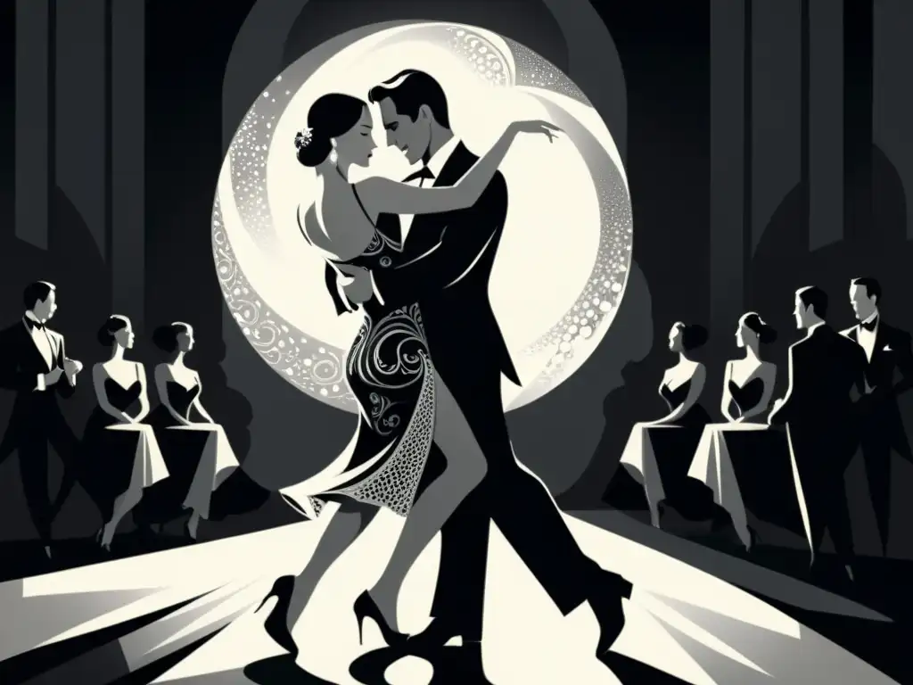 Apasionado baile de tango en blanco y negro, evocando poesía erótica del Siglo de Plata