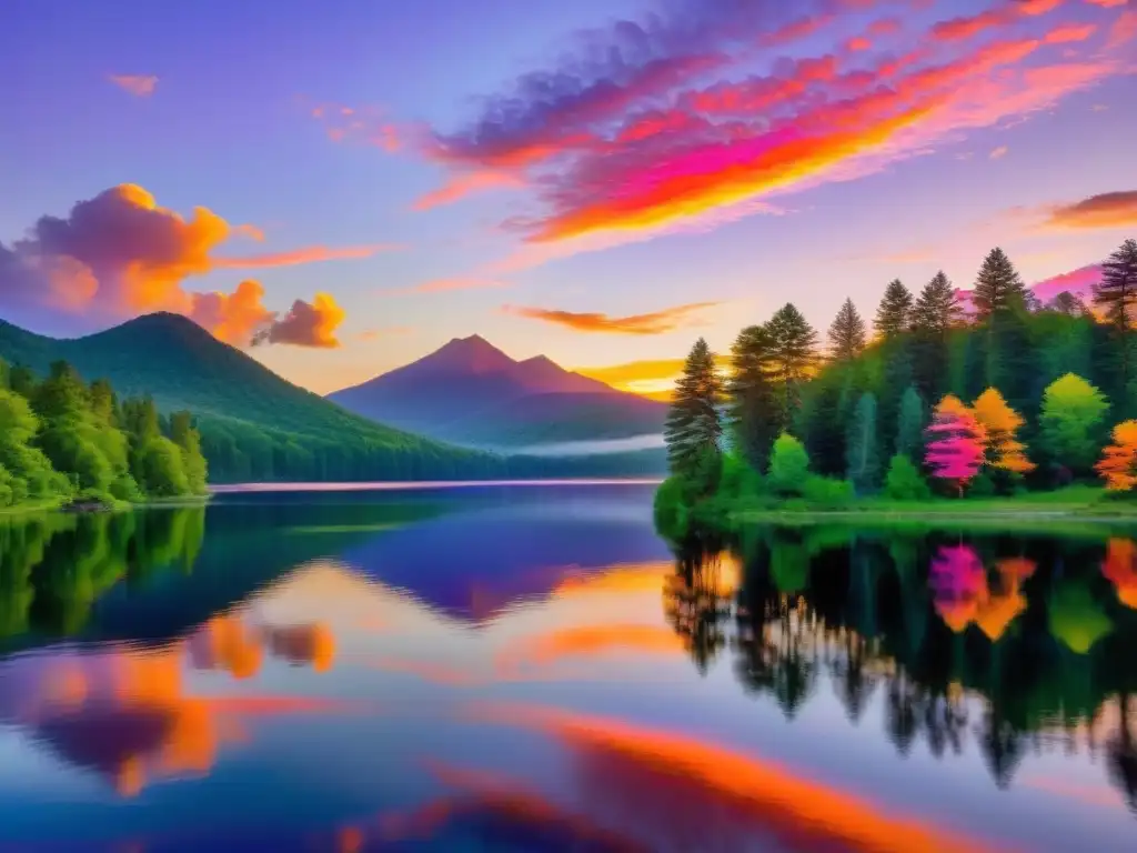 Un atardecer sereno sobre un lago refleja colores vibrantes