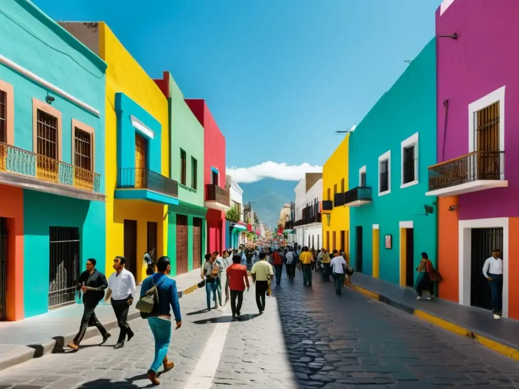 Una bulliciosa calle de la ciudad mexicana durante la Revolución del Estridentismo Mexicano, llena de energía y creatividad