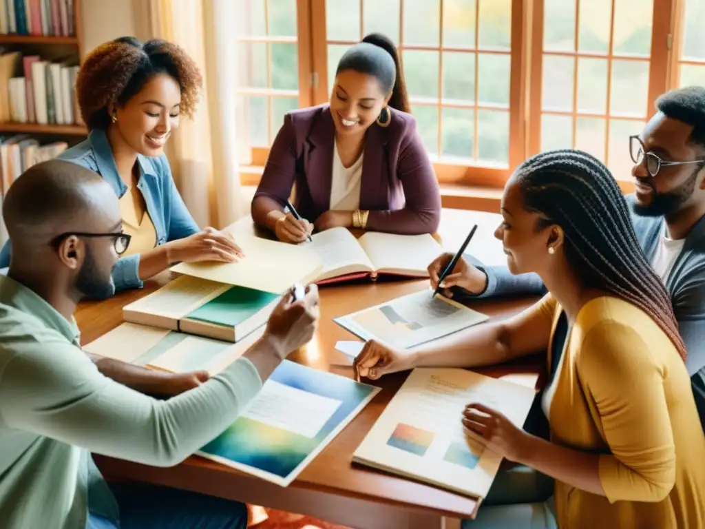 Un cálido encuentro de creativos compartiendo ideas para proyectos poéticos, con la palabra clave 'financiamiento colectivo para proyectos poéticos'