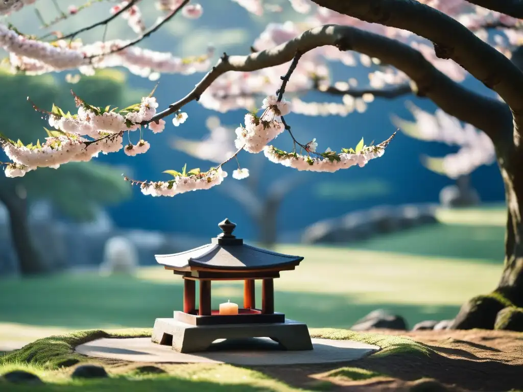 Un cerezo en flor junto a una linterna japonesa, relevancia del haiku en la modernidad