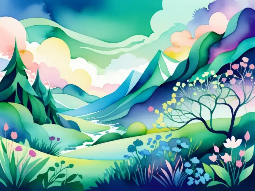 Code y flores: paisaje digital vibrante Ciberpoesía como nuevo género literario: ilustración vibrante de paisaje digital donde códigos se entrelazan con flores y enredaderas en acuarela