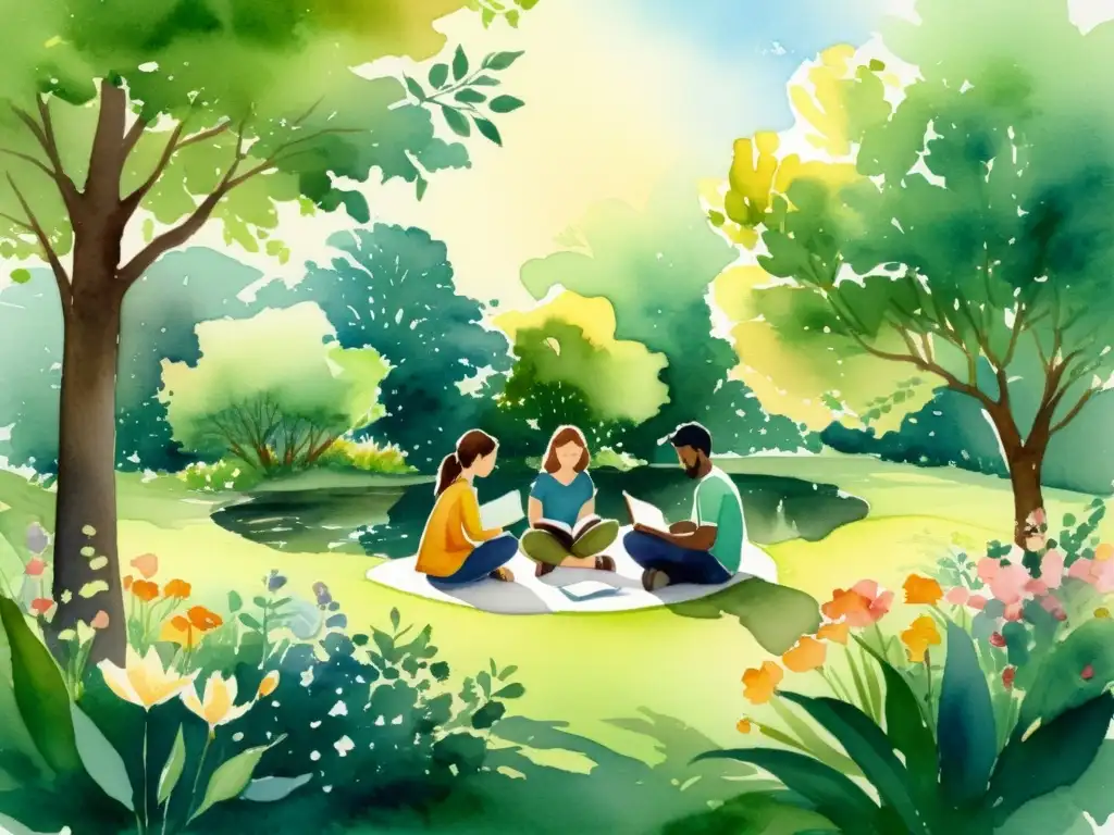 Círculo creativo: diversidad, poesía y naturaleza Un círculo de diversidad rodeado de naturaleza, escribiendo poesía