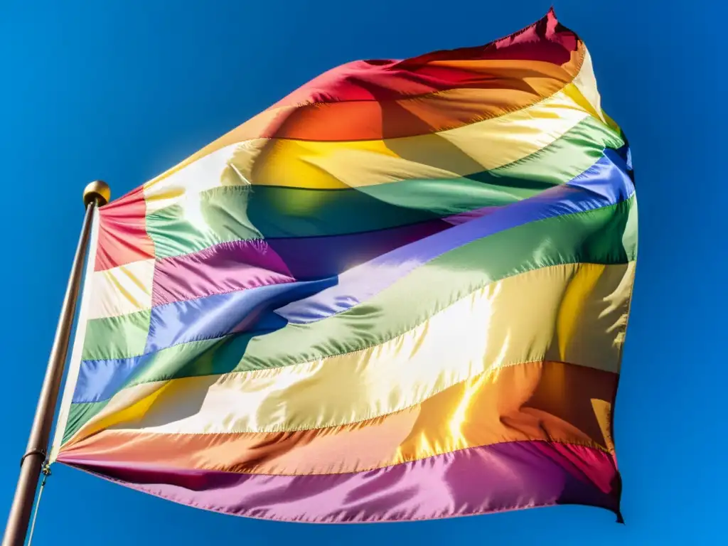 Colorida bandera LGBTQ+ ondeando bajo el sol, simbolizando el activismo poesía LGBTQ+ mundo