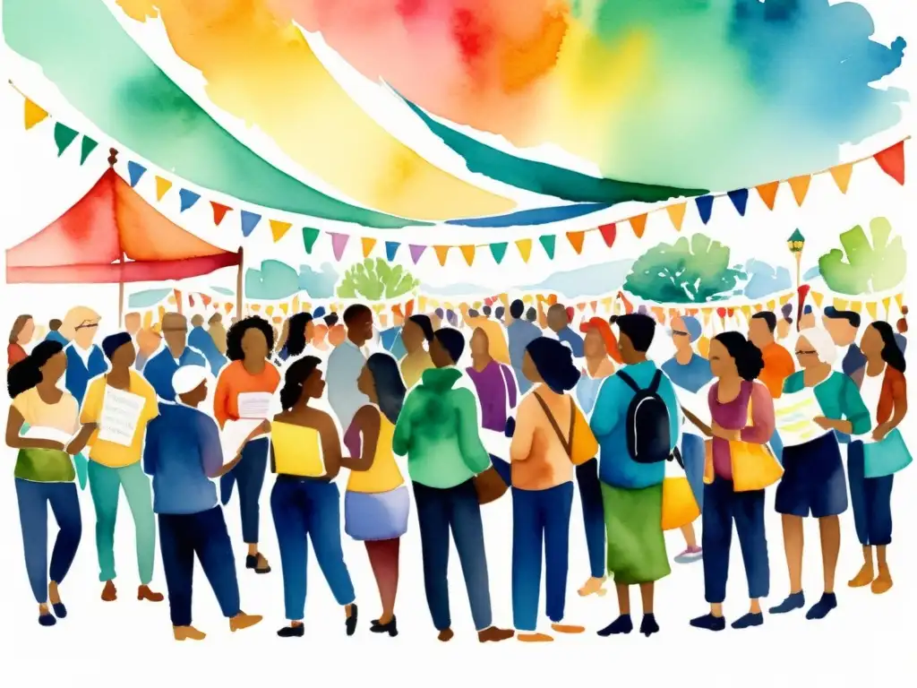Colorido festival de poesía y sociedad: diversidad, inclusión y expresión artística en vibrante acuarela