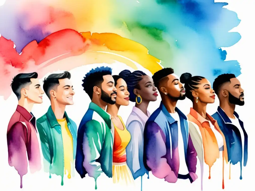 Un cuadro acuarela vibrante muestra la honestidad emocional y la poesía de la comunidad LGBTQ+ en una celebración de la diversidad