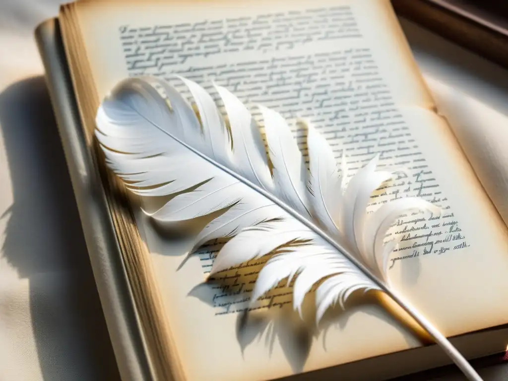 Un delicado verso blanco en la poesía, plasmado en acuarela con una pluma sobre un libro antiguo de poesía, iluminado por suave luz natural