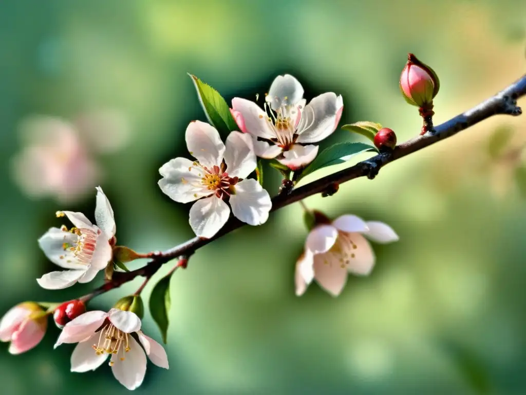 Detallada acuarela de una rama de cerezo en flor, capturando la poesía efímera con luz y color, perfecta para preservar a través de NFTs