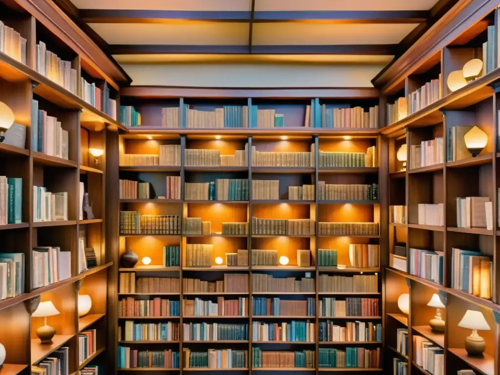 Detalle de acuarela de una biblioteca mística, con libros flotantes y poesía en varios idiomas