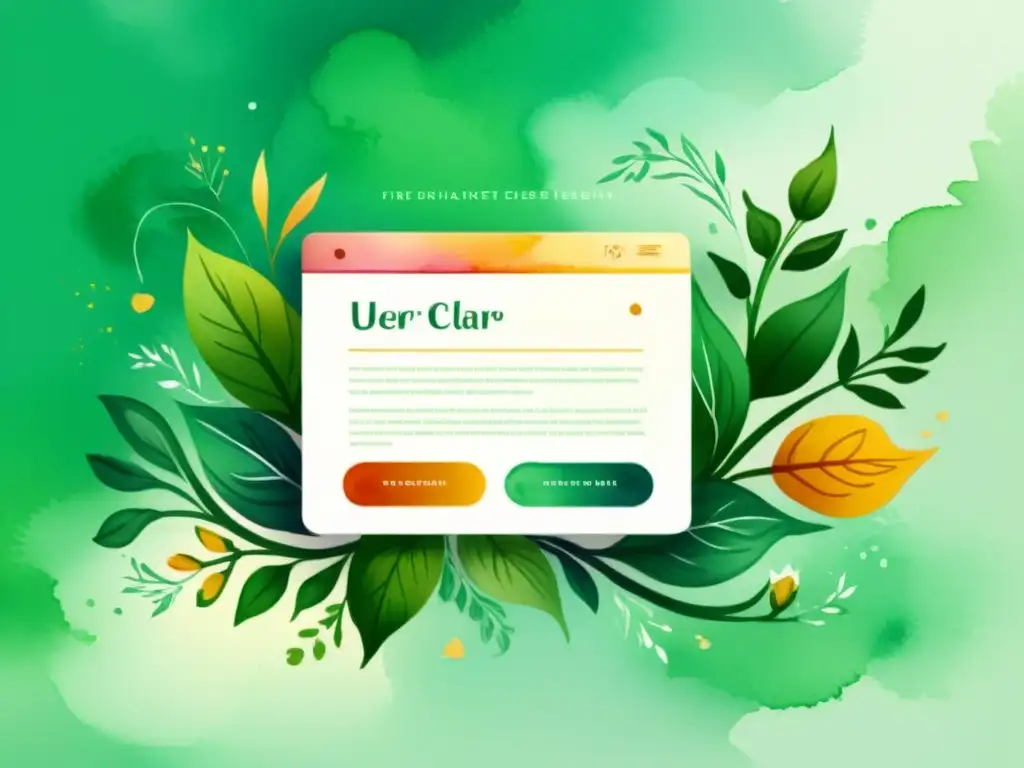 Diseño de interfaces poesía inspiración UX: Ilustración en acuarela de una interfaz moderna y elegante con líneas suaves, colores vibrantes y elementos florales pintados a mano que aportan inspiración poética al lienzo digital