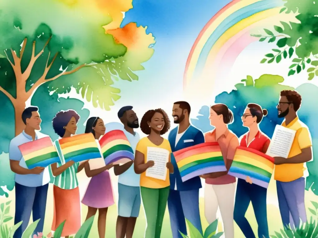 Un emotivo encuentro en un parque soleado, donde personas LGBTQ+ de todo el mundo comparten poesía y orgullo