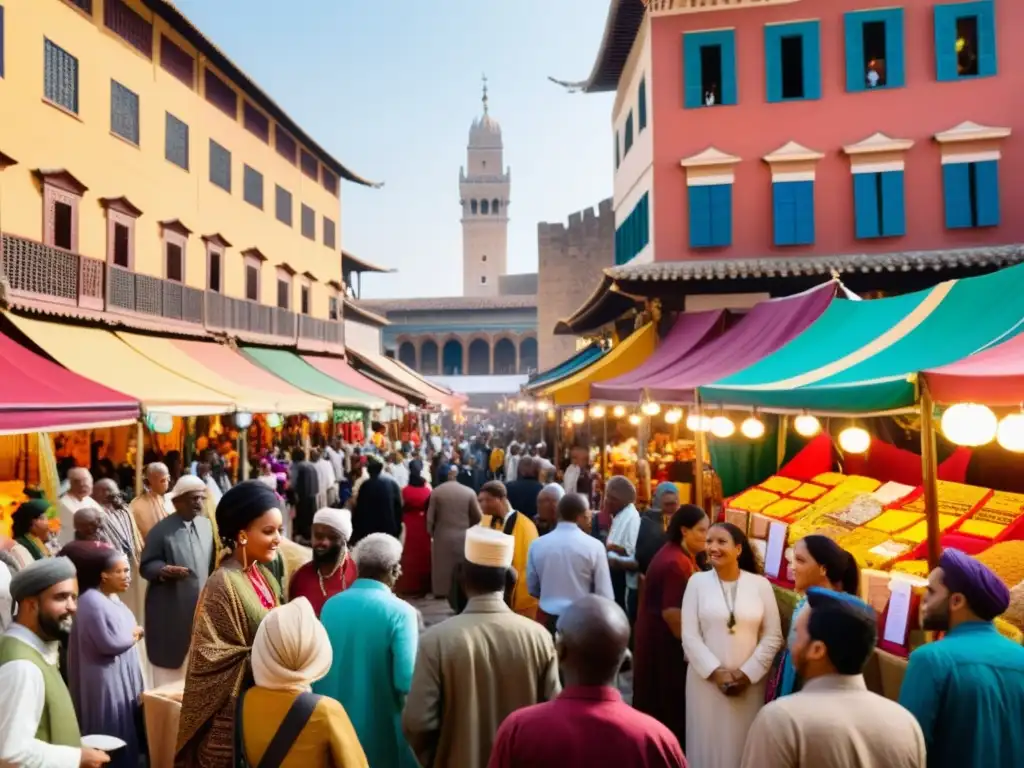 Un encuentro de tradiciones poéticas mundiales en un bullicioso mercado multicultural, donde poetas recitan en sus idiomas nativos