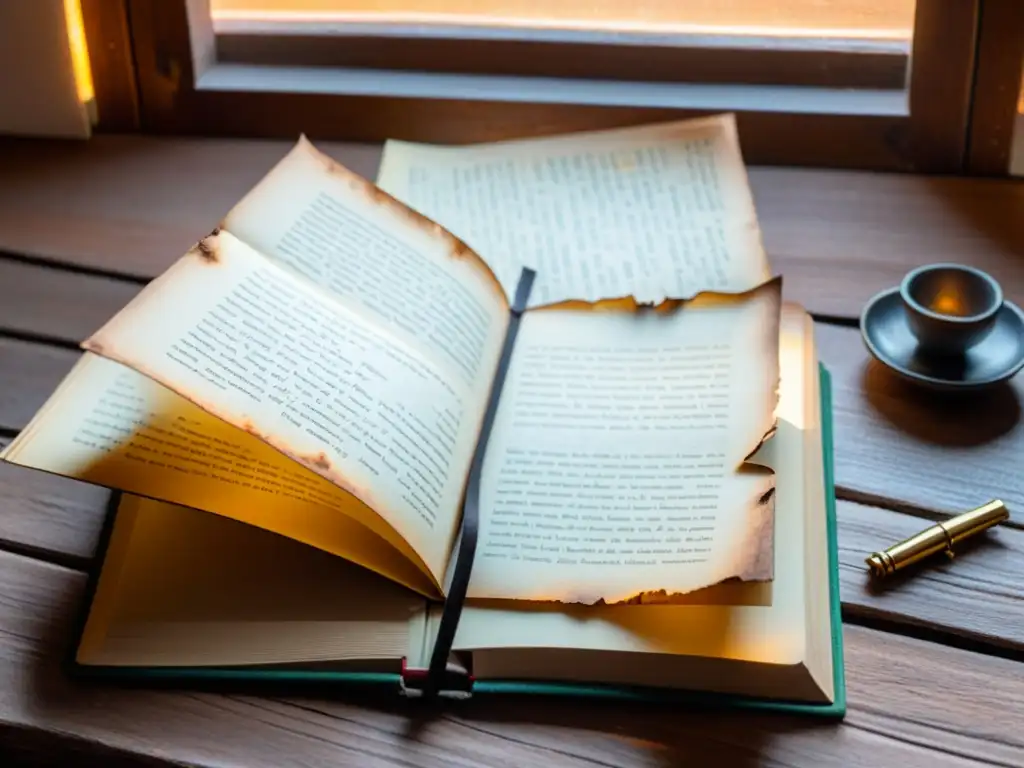 Una escena nostálgica con 'Veinte Poemas de Amor' desgastado en una mesa de madera iluminada por la suave luz de la tarde