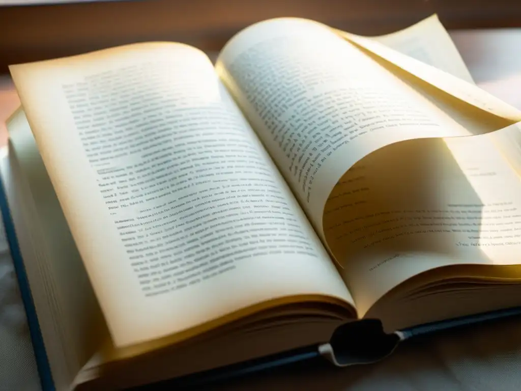 Una escena poética: libro abierto con una pluma, bañado en luz natural