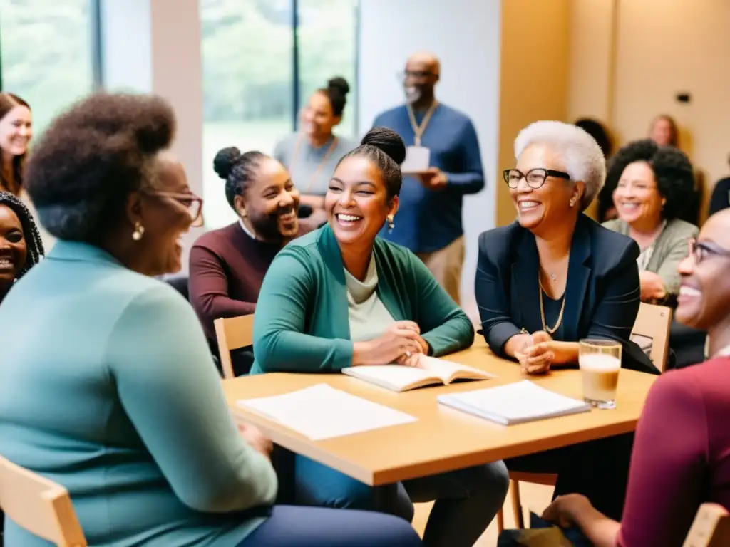 Un espacio acogedor y vibrante donde personas de todas las edades y habilidades participan en diversos eventos inclusivos de poesía, creando un ambiente de inclusividad y entusiasmo