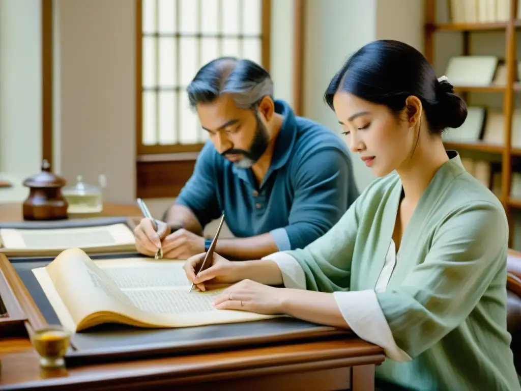 Expertos en conservación manuscritos subastados restaurando con dedicación en acuarela