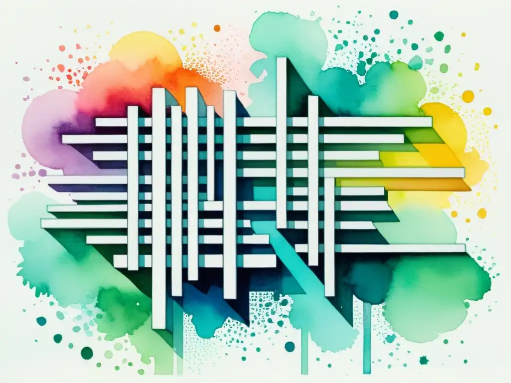 Pintura acuarela vibrante de un poema concreto Expresión sensorial en poesía concreta: Acuarela vibrante con formas geométricas audaces y colores contrastantes, evocando movimiento y energía
