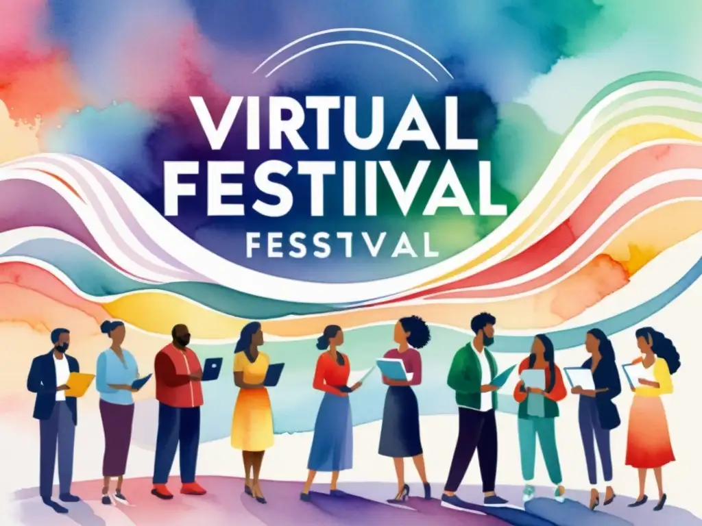 Un festival virtual de poesía con personas de diversas culturas recitando en un escenario digital