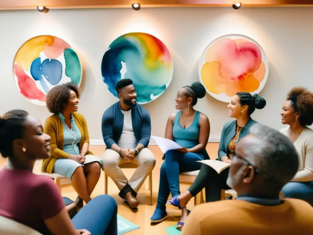 Encuentro de Poesía: Inspiración y Emoción Grupo diverso en círculo recitando poesía con pasión en taller poesía hablada plataformas digitales