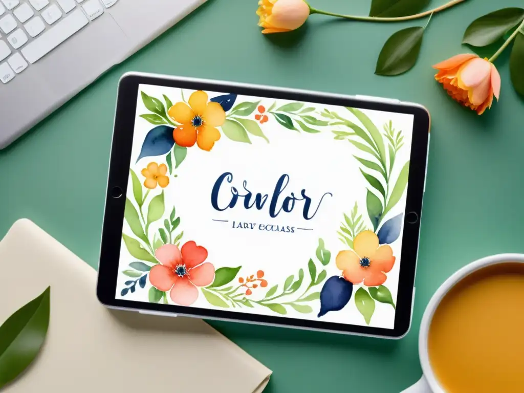 Una hermosa funda personalizada para iPad con diseño floral y versos poéticos, envolviendo el dispositivo en una obra de arte digital