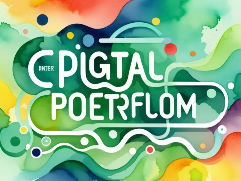 Plataforma de Poesía Digital: Creatividad Vibrante Una ilustración acuarela de una plataforma de poesía expandida, con líneas y formas abstractas vibrantes que evocan innovación y creatividad