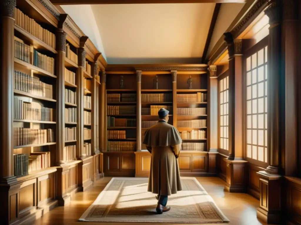 Imagen 8k detallada de una biblioteca vintage española, con libros antiguos, estanterías de madera y luz natural