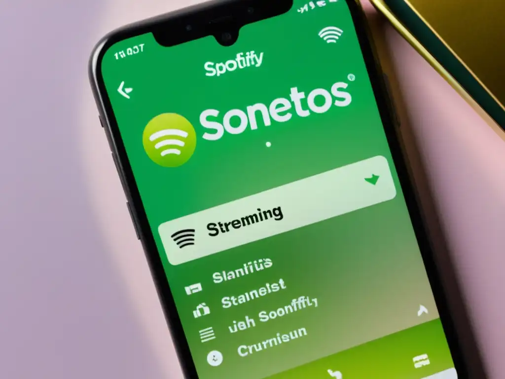 Imagen detallada de la pantalla del smartphone con la playlist 'Sonetos en Streaming' en Spotify, mostrando sonetos y poetas