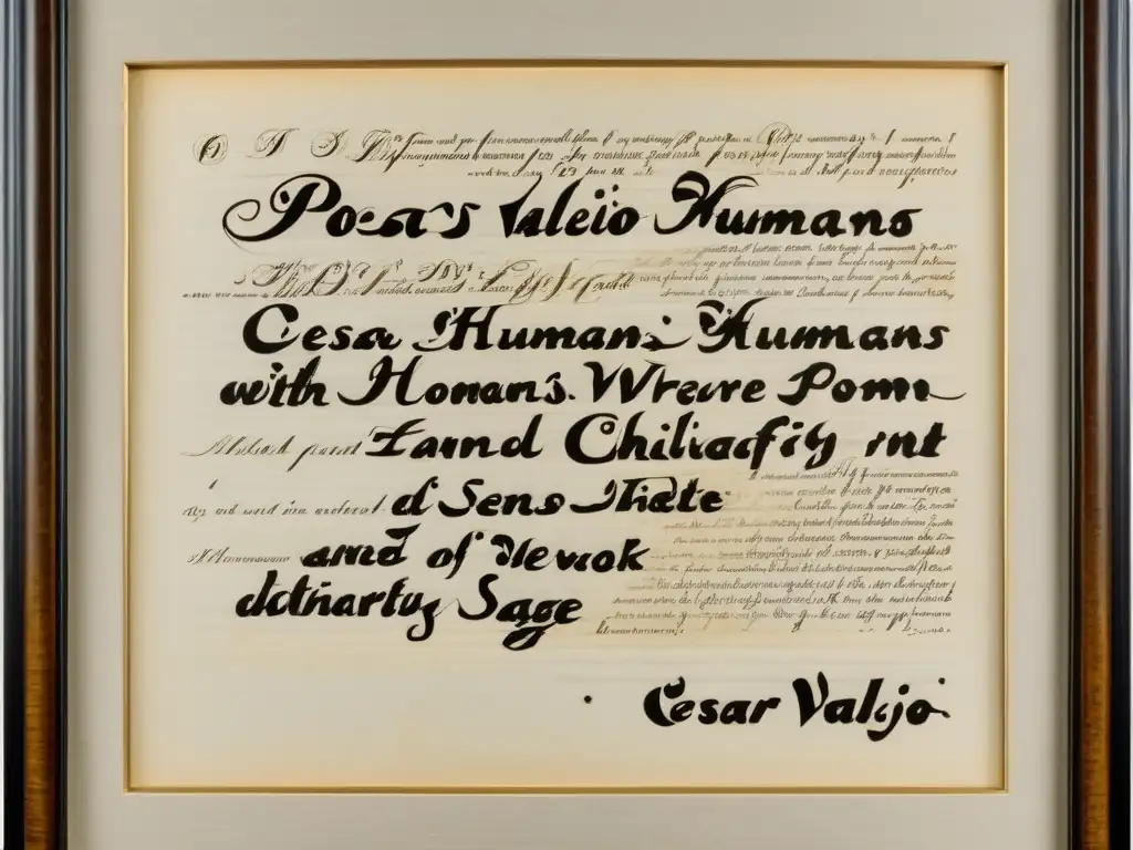 La imagen detallada del poema 'Poemas Humanos' escrito a mano por César Vallejo transmite historia y profundidad literaria