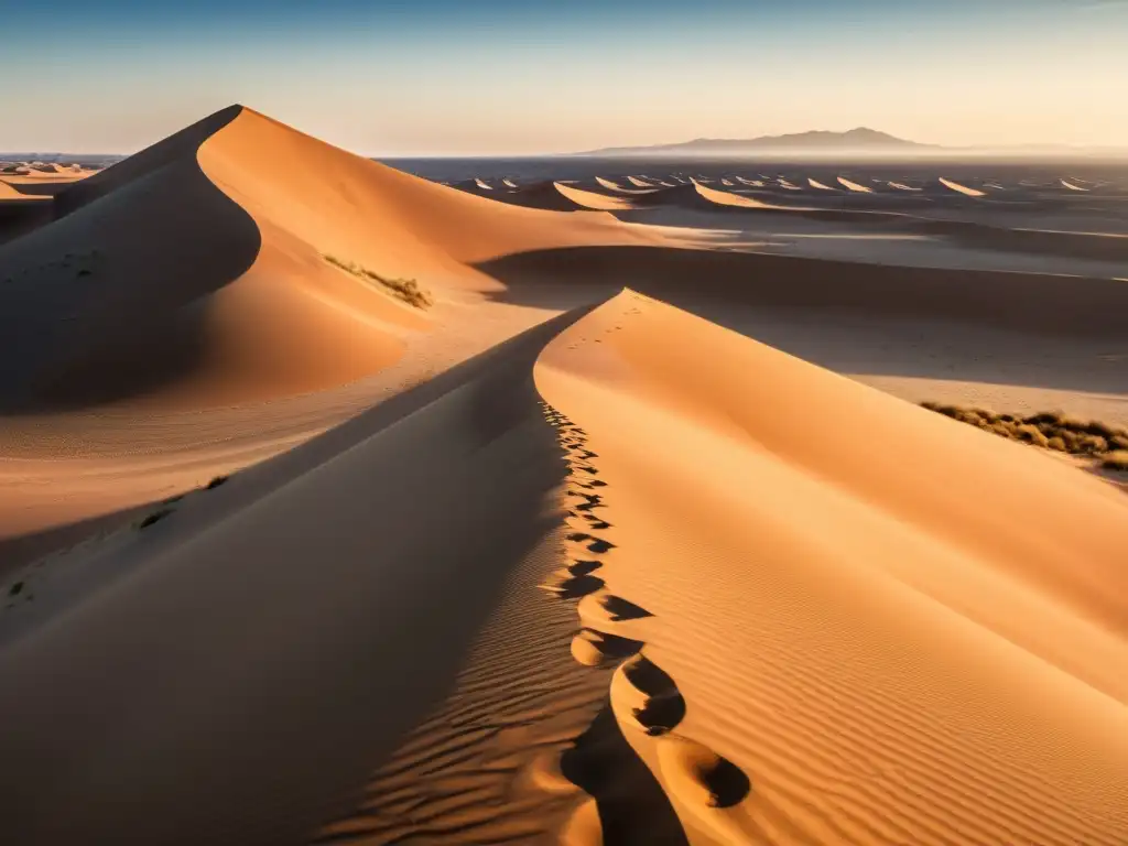 Una imagen impactante del desierto con dunas de arena, un cielo azul y poesía indígena del desierto