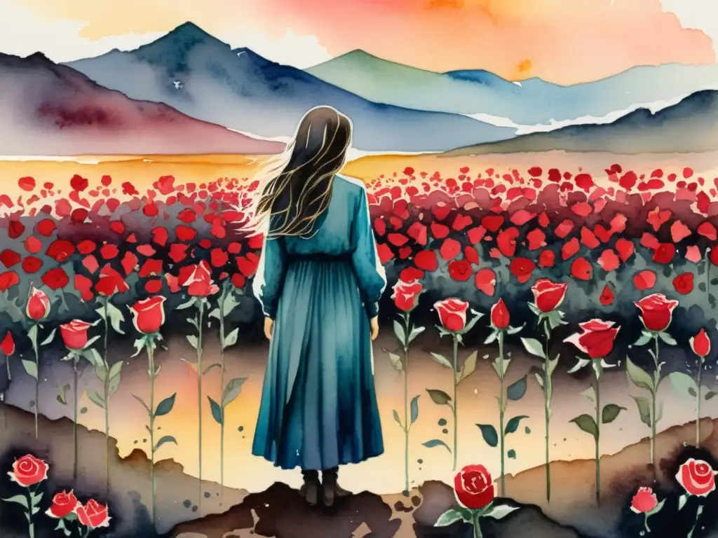 Una impactante pintura acuarela captura la melancolía de 'Veinte Poemas de Amor', con un paisaje desolado y rosas marchitas