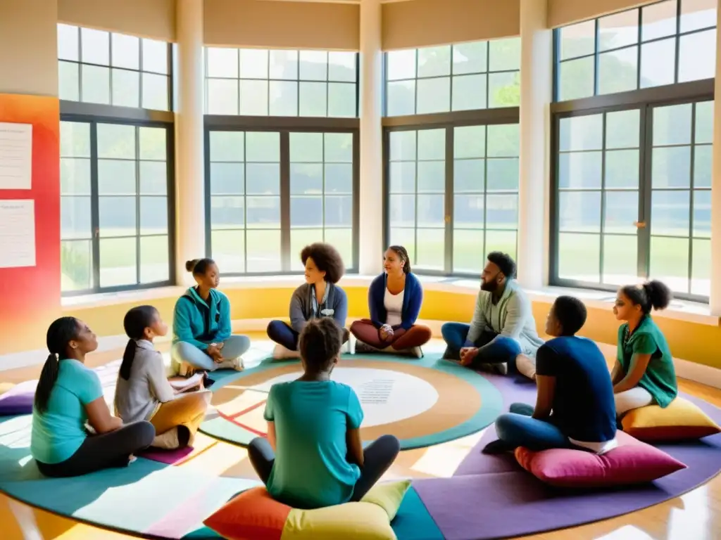 Importancia de la poesía en educación: Aula serena con luz natural, alumnos en taller de poesía, creatividad y conexión emocional