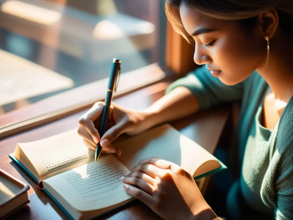 Joven millennial escribiendo micropoesía en una acogedora cafetería, impacto de la micropoesía en millennials