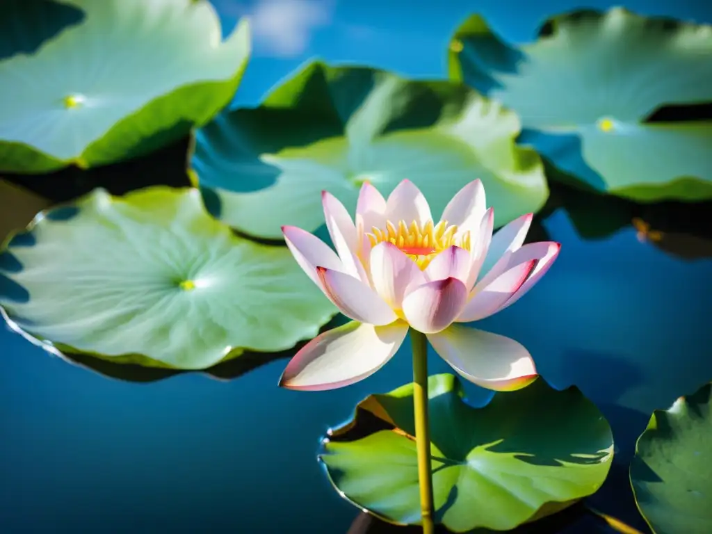 Un loto rosa en un lago tranquilo refleja calma y belleza natural