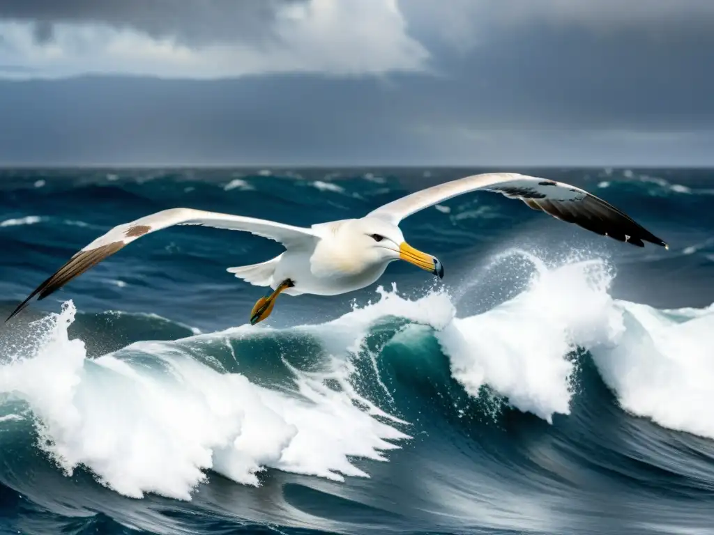 Una majestuosa metáfora de vuelo, con un albatros surcando el cielo y el mar en una poesía visual de fuerza y elegancia