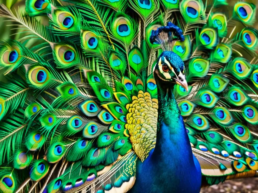 Un majestuoso pavo real despliega sus joyas literarias en medio de exuberante follaje tropical