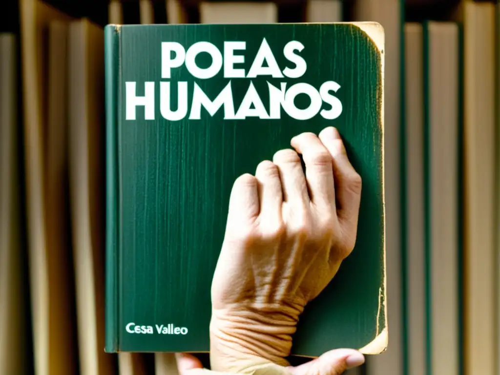 Una mano gastada sostiene el libro 'Poemas Humanos' de César Vallejo