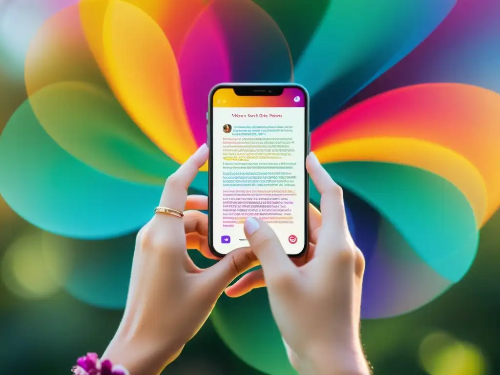 Las manos sostienen un smartphone con un poema en redes sociales, destacando su diseño y tendencia poesía en redes sociales