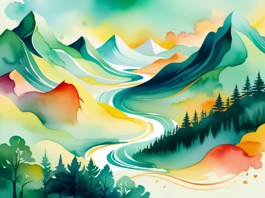 Maravilloso paisaje acuarela y versos poéticos danzan en perfecta armonía