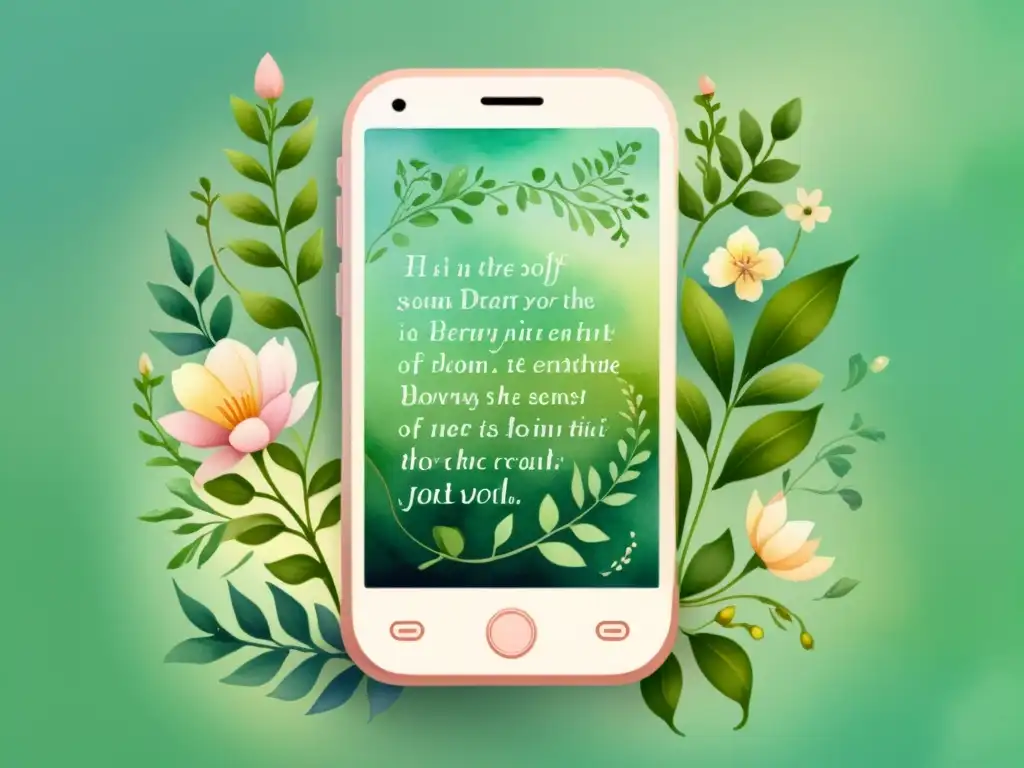 Un mundo poético digital: un smartphone rodeado de flores y una app de poesía