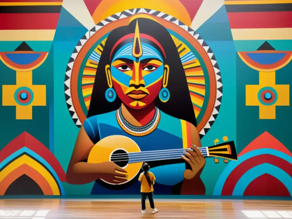 Un mural vibrante y complejo que entrelaza poesía indígena y música contemporánea en una exhibición cultural impactante