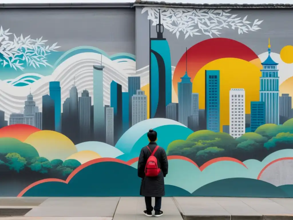 Murales vibrantes representan la poesía de la disidencia en China, con figuras solitarias frente a la ciudad