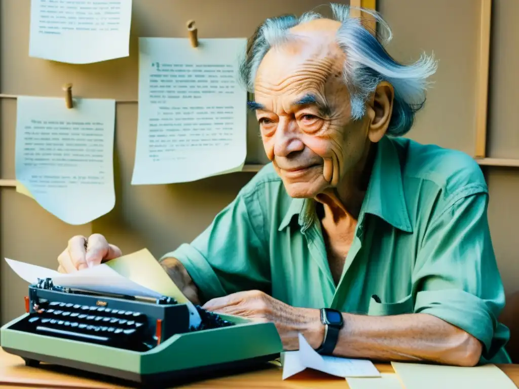 Nicanor Parra desafía la poesía convencional con subversión y humor, en una impactante acuarela detallada