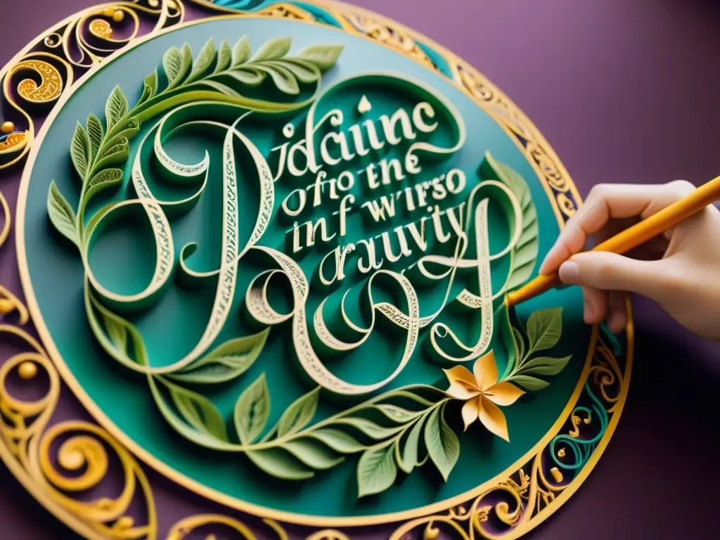 Obra de caligrafía que representa la precisión artística de Esticomitia en la poesía mundial, con líneas delicadas y colores vibrantes