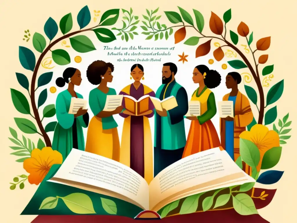 Diversas personas sostienen libros con versos e imágenes históricas