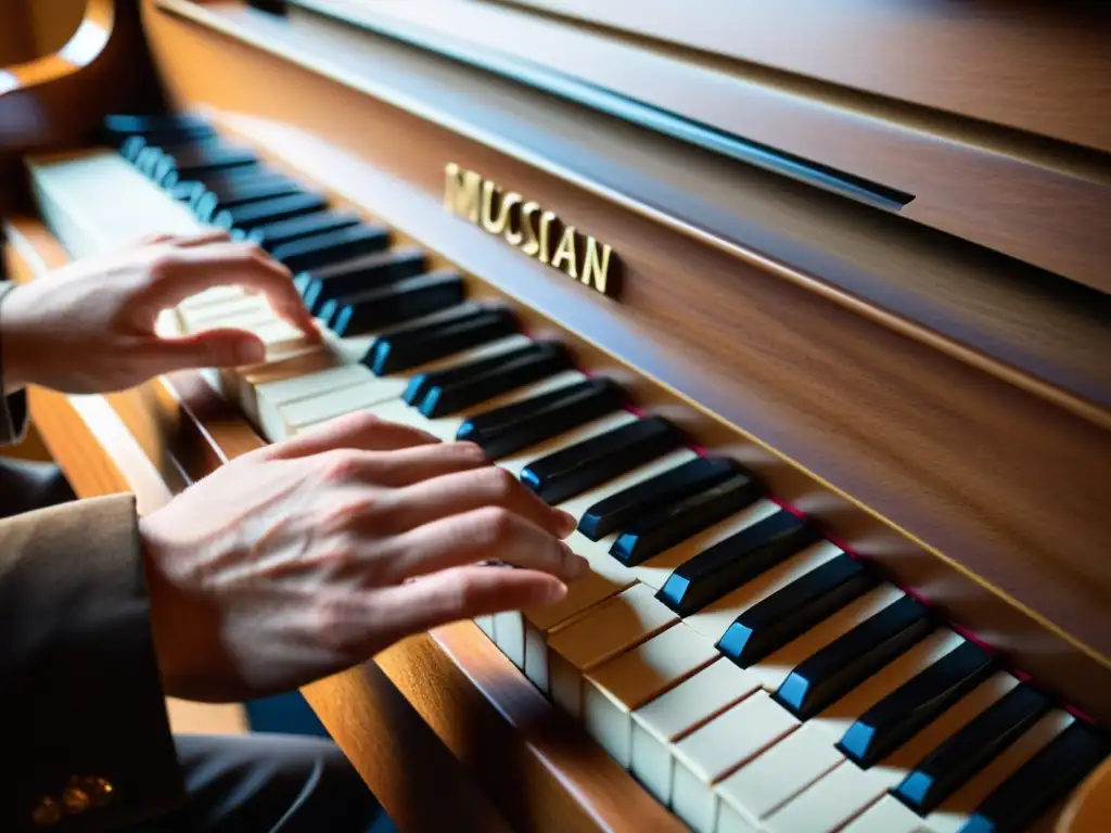 Un pianista concentra toda su pasión en una melodía, sus manos dan vida a la música