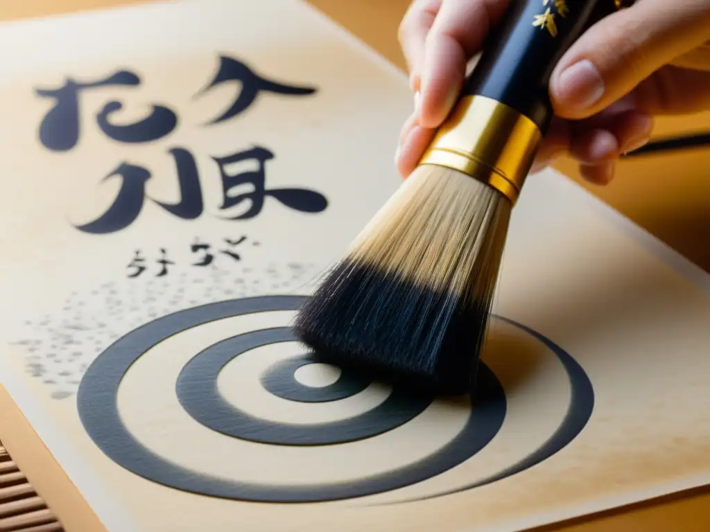 Un pincel de caligrafía japonesa pintando un haiku en papel washi